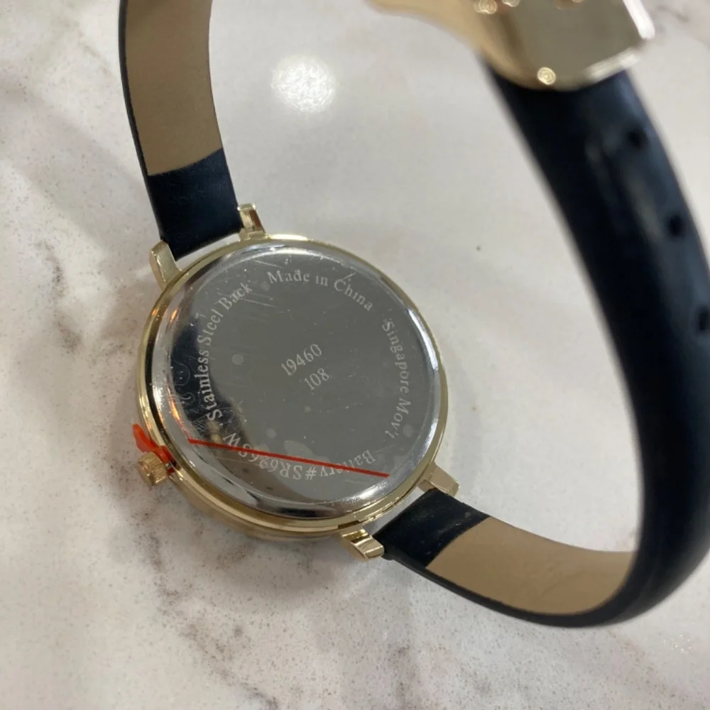 Ann Taylor Factory Crystal Heart Print Black Leather Band Watch